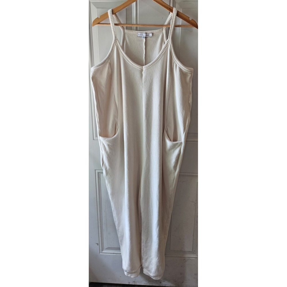 Sincerely Jules Cream Plush Sleeveless Jumpsuit‎ Women's Large Lounge Cozy...